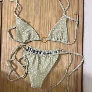 ROVE Sage Green Floral Ring-Front Triangle Bikini